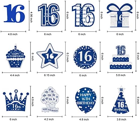 36 יחידות קישוטים ליום הולדת 16 תליית מערבולות ציוד למסיבות לבנים, כחול כסף כחול בן 16 יום הולדת בן