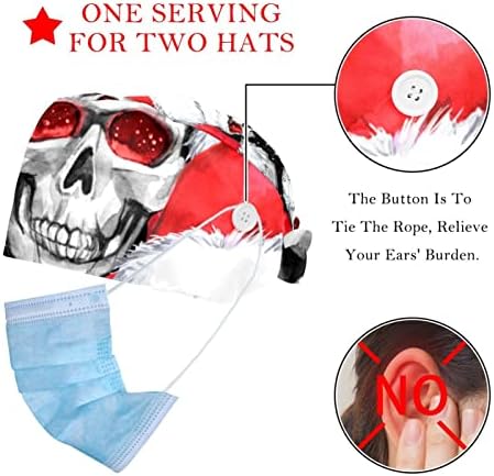 OELDJFNGSDC 2 חבילות כובע עבודה של גולגולת כחולה ואדומה עם כפתורים לנשים/גברים רצועת זיעה עניבה מתכווננת