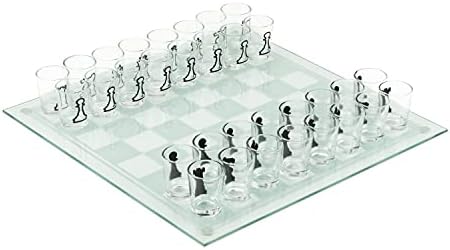 משחק שחמט זכוכית יריות אמיתית, לוח שחמט עם חתיכות שחמט זכוכית, זכוכית צלולה וכוס חלבית, משחק שתיית שחמט
