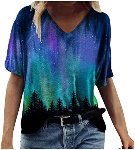 חולצות לנשים טרנדי 2023 קיץ למעלה רטרו מודפס קצר שרוול עם צווארון רופף חולצה מזדמן טי חולצות חולצות