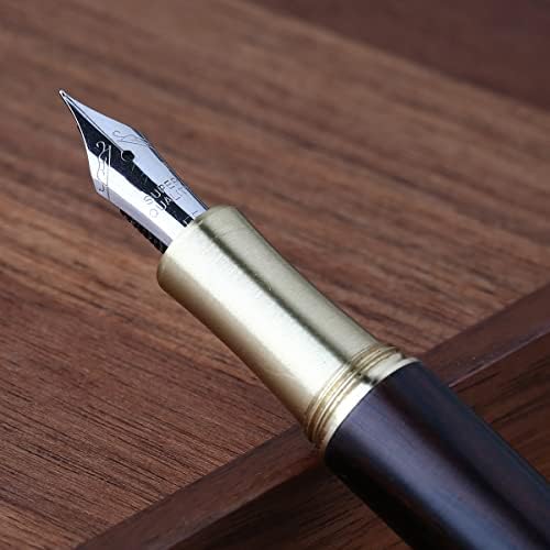 EROFA MAJOHN M7 עט מזרקת עץ עם כובע עט פליז ציפורן משובח נוסף, עט כתיבת עץ בעבודת יד בעבודת יד עם