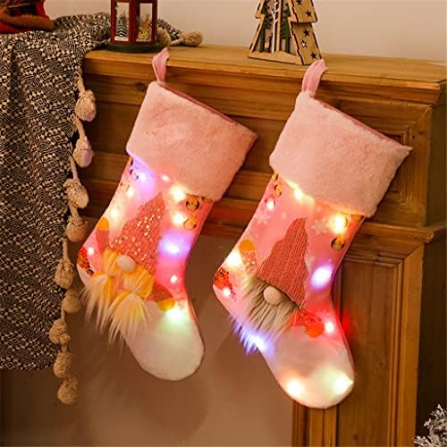 Twailw 2 pcs קישוט לחג המולד גרב חג המולד ורוד עם נורות LED גרבי חג המולד זוהרות
