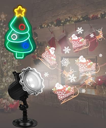 עץ חג המולד שלטי ניאון ואור מקרן חיצוני למסיבת חג המולד