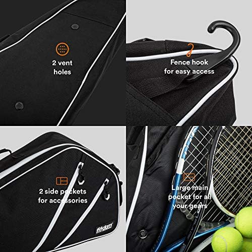 תיק מחבט טניס Fitdom - יכול לשאת עד 3 מחבטים. מושלם לגברים, נשים, ג'וניור וילדים. יכול גם להשתמש ב- Badminton