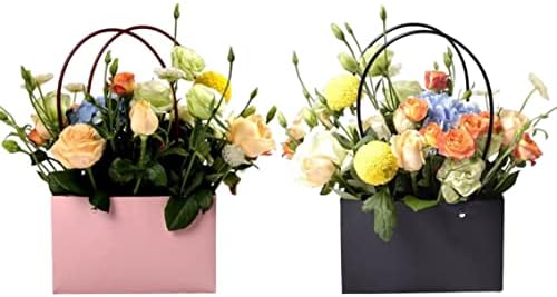 שקיות זר פרחים נייר שקיות מתנת פרחים מלבן שקית מתנת פרחים זר פרחים שקית מתנה עם ידית למסיבה טובה ורוד שחור