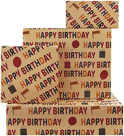 נייר עטיפה חום יום הולדת שמח, 4 גיליונות נייר עטיפה מתנת קראפט ילדה ילד יום הולדת, 20 על 28