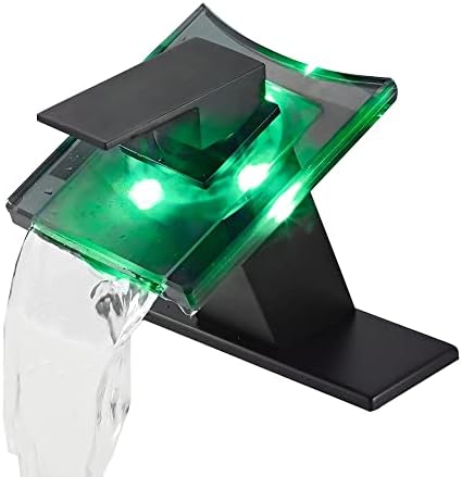 ברז אמבטיה אור שחור LED אור 3 צבע מפל מפל זרבובית זכוכית RBG סוללה הסוללה תואמת מכלול ניקוז עם הצפה לכיור