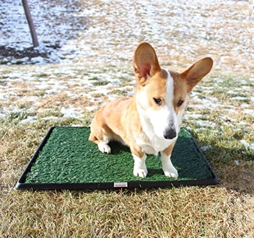 כרית דשא לכלבים לובני עם מגש גדול, סירים לכלבים מקורה לאימון דירה ופטיו, עם 2 חבילות רפידות פיפי דשא לכלבים