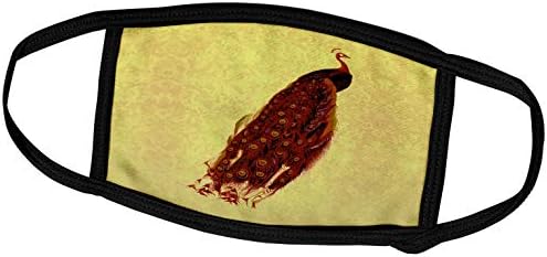 3 רוז ג ' קליןארט נוצות טווס ציפור חיה דמשק-טווס אדום חלודה עם נוצות צהובות חרדל על רקע דמשק צהוב בוהק-מסכות