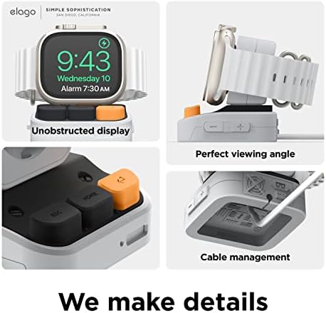 Elago W9 Stand תואם ל- Apple Watch Ultra, סדרה 8/7/6/5/4/3/2/1/1/SE/Galaxy Watch 5, 5 Pro - עיצוב