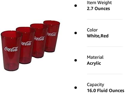 קרלייל משוטים קוקה קולה לוגו רובי אדום פלסטיק כוסות סט של 4-16 עוז