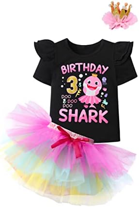 אדירון תינוק כריש יום הולדת תלבושת פרע חולצה + טוטו שמלה + סרט 3 יחידות סט פעוט בגדים עבור בנות