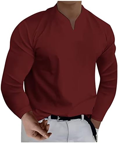 חולצות עבודה של Zefotim לגברים שרוול ארוך V חולצות רגילות בקיץ סקר