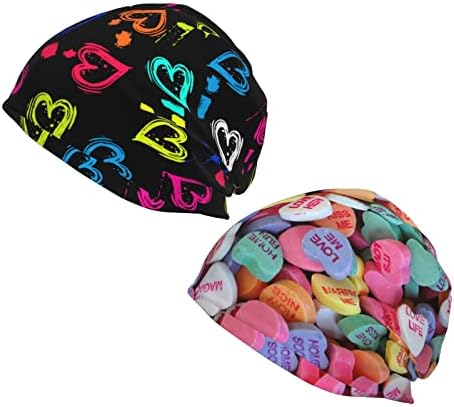 כיף ואופנה סט של 2 זוג כפת כובע אהבת לב הדפסה מזדמן לסרוג כובע רפוי גולגולת כובע עבור יוניסקס מבוגרים נשים גברים