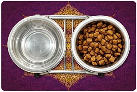 מחצלת מנדלה לחיות מחמד למזון ומים, דפוס גרפי בסגנון מזרחי עתיק פריחה עדינה פרסית תרבותית, מלבן מחצלת גומי