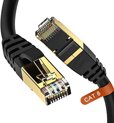 CAT 8 כבל Ethernet 100 רגל, כבל LAN מקורה וחיצוני, כבל טלאי מחשב רשת אינטרנט משחקים, מהיר יותר מ-