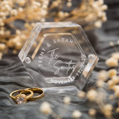 ארגז טבעת נישואין משושה בהיר משושה בהתאמה אישית, קופסת נושאי תכשיטים רומנטית חרוטה, ארגזי טבעות