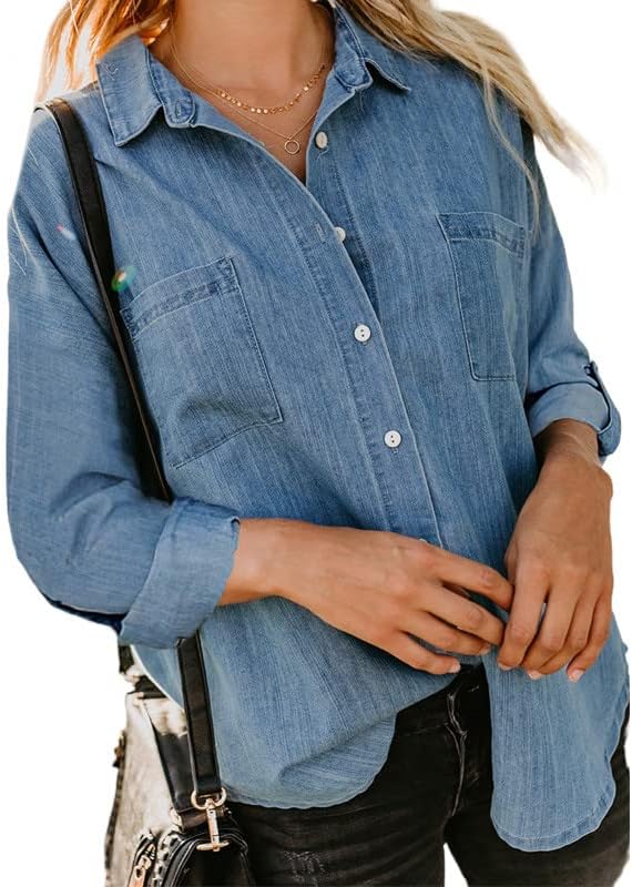 ז'קט ג'ינס פו לנשים בצבע אחיד מעילי חולצה עם שרוול ארוך סתי
