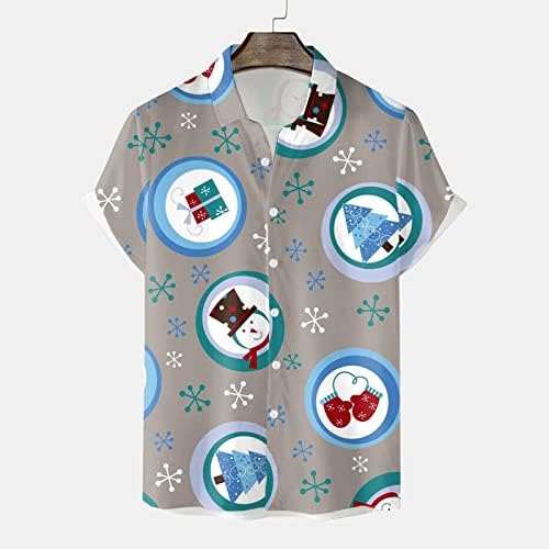 כפתור חג המולד של ZDDO לגברים למטה חולצות שרוול קצר 3D מצחיק גרפיקה חולצה הוואי מזדמנת חולצות חג המולד