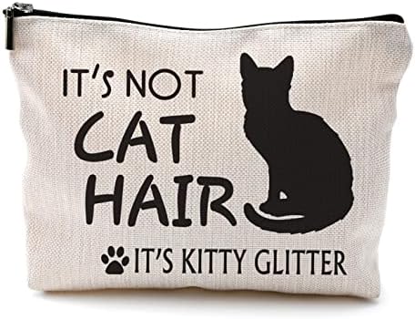 זה לא חתול שיער זה קיטי גליטר איפור תיק, מצחיק חתול תיק קוסמטי רוכסן נסיעות טואלטיקה,חתול אוהבי מתנות מצחיק