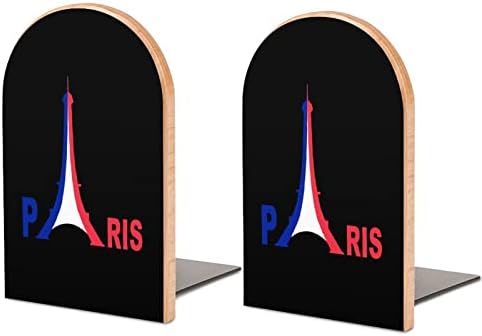 צרפת דגל אייפל מגדל עץ ספר מסתיים דקורטיבי ללא החלקה תומכי ספרים שולחן מדף מחזיק עבור כבד ספרים סרטים