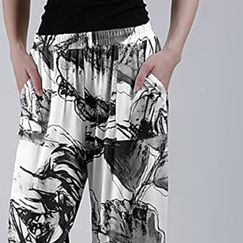 Maiyifu-GJ עניבת נשים צבע המותניים המותניים המותניים הדפסים מזדמנים יוגה רופפת מכנסי טרנינג רגל רחבה
