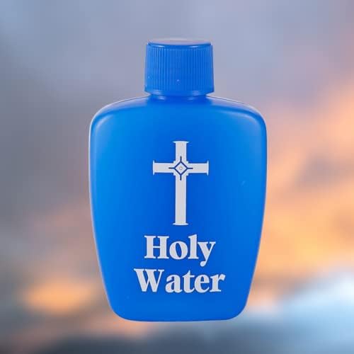 בקבוקי מים קדושים קטנים עם מכסה בורג עליון, מיכל פלסטיק כחול הניתן למילוי חוזר עם צלב לבן, ללא מכסה שפיכה,