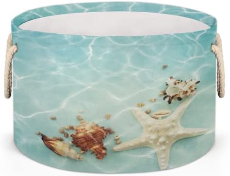 כוכב ים SEASHELLS אוקיינוס ​​סלים עגולים גדולים לאחסון סלי כביסה עם ידיות סל אחסון שמיכה למדפי אמבטיה פחים לארגון