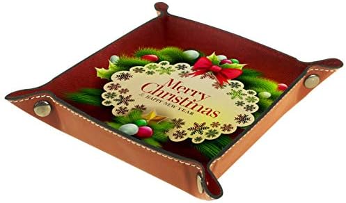 חג מולד שמח עם מארגן רקע אדום מגש אחסון קופסת מיטה מיטה קאדי שולחן עבודה מגש החלפת ארנק מפתח קופסת מטבעות