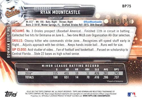 2017 פרוספקטים של באומן כחול BP75 Ryan Mountcastle Baltimore Orioles כרטיס בייסבול