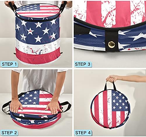 אמריקאי דגל עצמאות יום פופ עד כביסת עם מכסה מתקפל אחסון סל כביסה מתקפל תיק לקמפינג בית ארגון