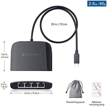 ענייני כבלים USB C ל- 4-Port Gigabit מתג אתרנט לשיתוף רשת בתנועה תואם ל- Thunderbolt 4 / USB 4