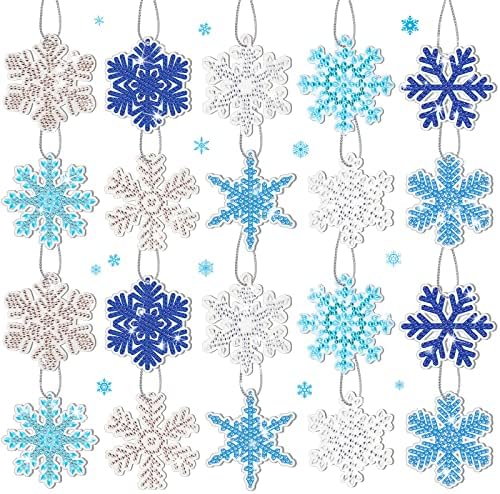 20 יח 'חורף חג המולד פתיתי שלג קישוטי ציור יהלומים 5D DIY Diamond Buymond תגיות חג המולד ערכות אמנות יהלום