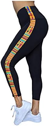 Washoge's Washoge Accrah המותניים הגבוהים של הנשים טייץ יוגה/מכנסיים חותלות אימון עם רצועת הדפס אפריקאית