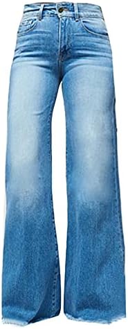 ג 'ינס קרוע ישר רגל ג' ינס לנשים מזדמן רופף אמצע מותן למתוח למשוך על ג ' ינס 2023 טרנדי רחב רגל מכנסיים