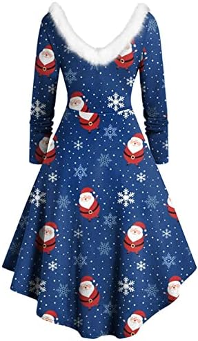 נשים של נדנדה שמלות חג המולד הדפסת פרוותי עם צווארון ארוך שרוול למשוך בחזרה מסיבת שמלת פסטיבל מסיבת מידי תה