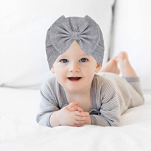 Zurlefy 6 PCS כובע תינוק כותנה עם קשתות לבנות, כובעי תינוקות נמתחים ורודים, כובע טורבן לתינוקות לכובעי תינוקות
