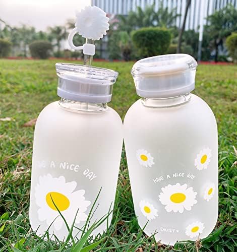 480 מל מיץ חלב בקבוק מים חמוד עם קנה מידה 2 מכסים חיננית קטנה מט מט ניידת כוס מים שקופה בקבוקי זכוכית כוס שימושית