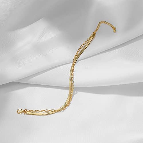צמיד שכבות זהב של פנקרוס, זהב 14 קראט מלא אדרה עדינה אלגנטית פנינה סגלגלה שרשרת צמיד חרוזים חמוד לנשים בנות