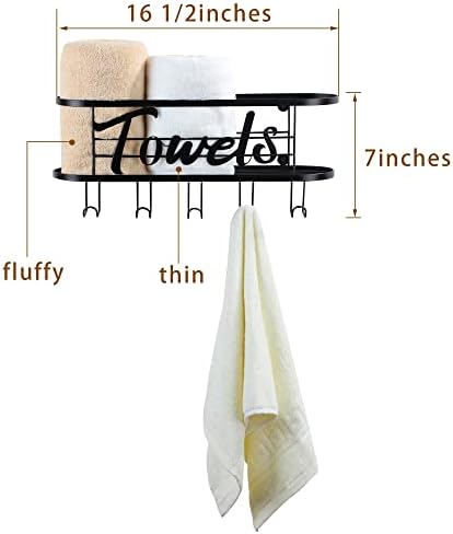 מגבת מתלה קיר רכוב - התגלגל מגבת מחזיק עם 5 מגבת ווים, ארגונית אמבטיה גיליון תליית מגבת-דליטון שחור רחצה דקור