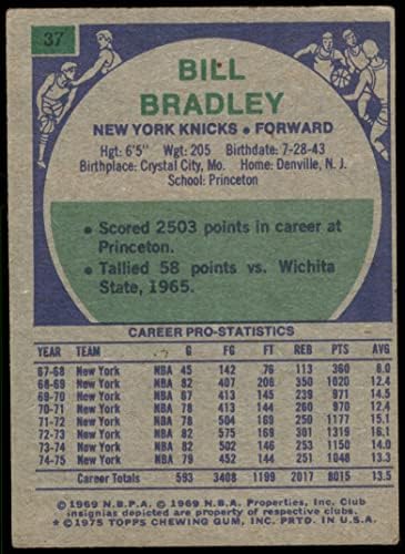 1975 Topps 37 ביל בראדלי ניו יורק ניקס VG Knicks Princeton