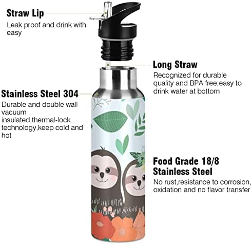 Emelivor Tropical Sloth Water Botting Vacuum Vacuum מבודד בקבוק מים נירוסטה עם מכסה קש 20oz Blolltle