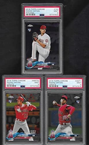 Mint All Chrome 2018 Shohei Ohtani Topps Chrome 3 Card Rookie Trookie Lotting and Highting PSA Mint 9 זוויות כוכב