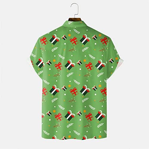 כפתור חג המולד של XXBR לגברים מטה חולצות שרוול קצר 3D מצחיק גרפיקה חולצה הוואי מזדמנת חולצות