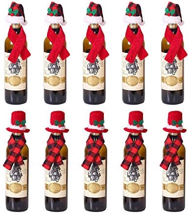 20 PCS מיני סנטה כובע וכובע חג מולד קטן לצעיף מלאכה, כובע סנטה קטן לחג המולד בקבוקי צעיף משובץ