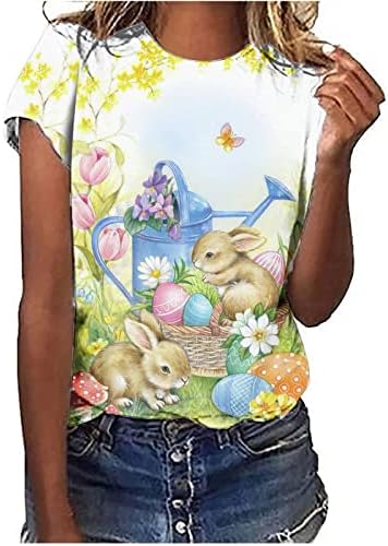 חולצת טריקו של ארנב פסחא נשים ארנב חמוד חולצות הדפס פסחא מתנה אמונה טי עליון קיץ שרוול קצר חולצת טשט