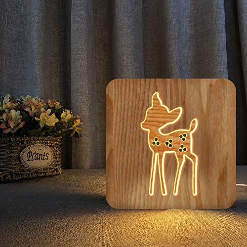 צבי סיקה 3 ד מנורת עץ הוביל לילה אור מנורות שולחן יצירתי קישוט חדר הבית לילדים מתנה