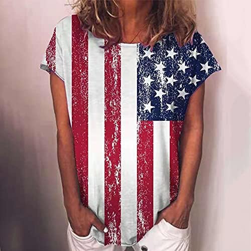 קיץ נשים יוצא אופנה רופפת חמוד מזדמן 2023 חולצת דגל אמריקאית נשים תלבושת 4 ביולי לחולצה חולצה