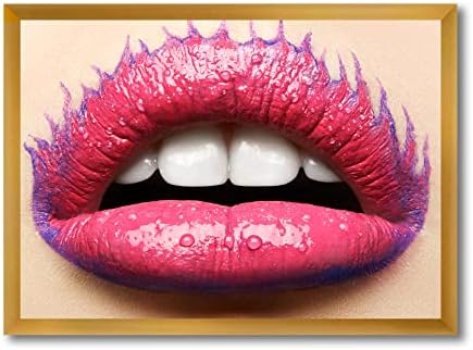 שפתיים נשיות יפות עם שפתון ורוד אמנות קיר ממוסגרת מודרנית