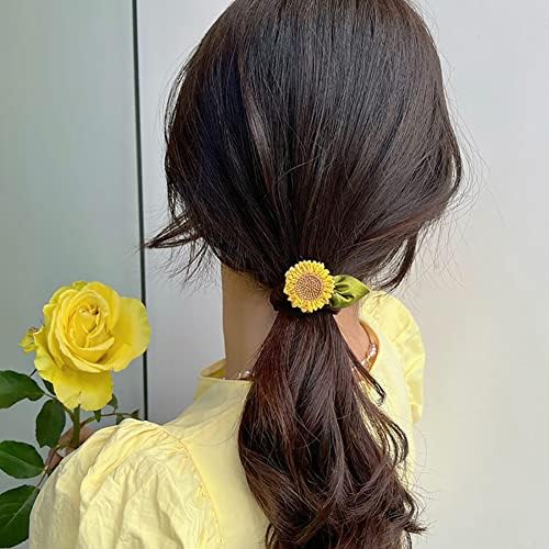 4 יחידות חמניות פצפוצי פרח שיער קשרי גומיות שיער להקות קוקו מחזיק אביב שיער אביזרי עבור נשים בנות